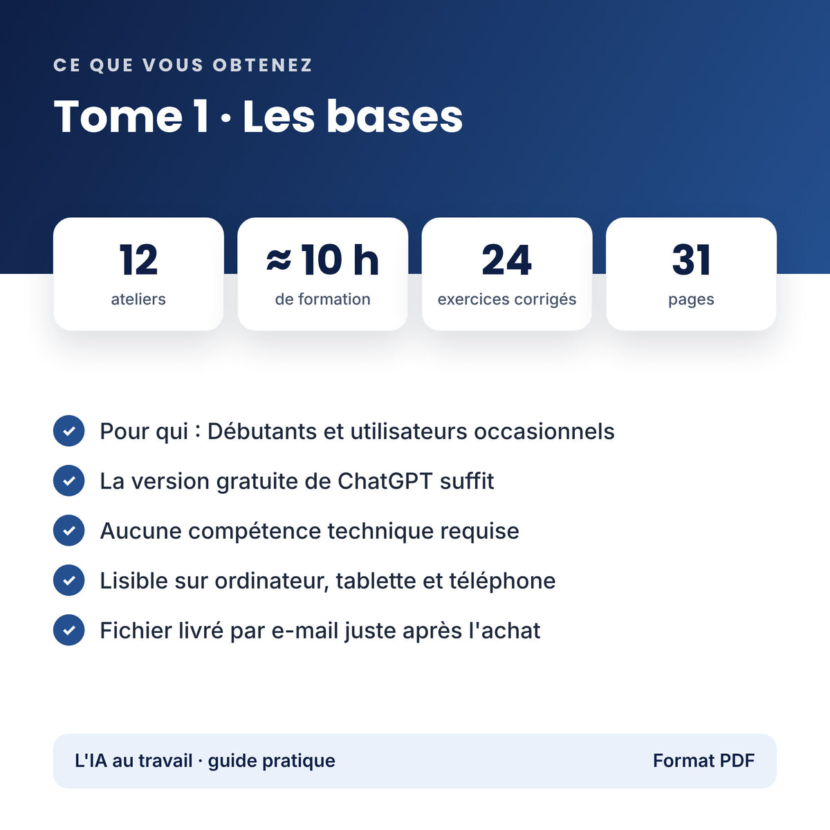 Ce que contient le tome 1 : 12 ateliers, 24 exercices corrigés, 31 pages