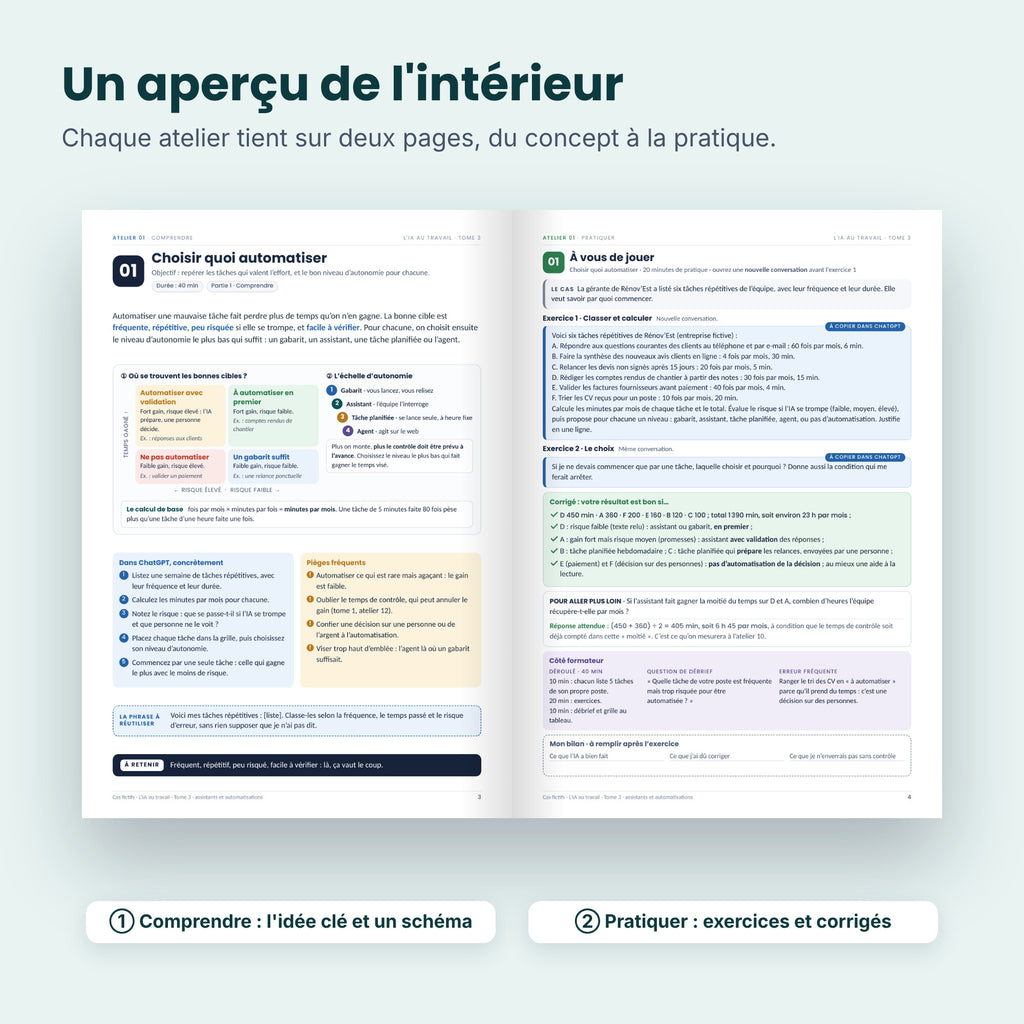 Aperçu de l'intérieur du tome 3 : un atelier sur deux pages